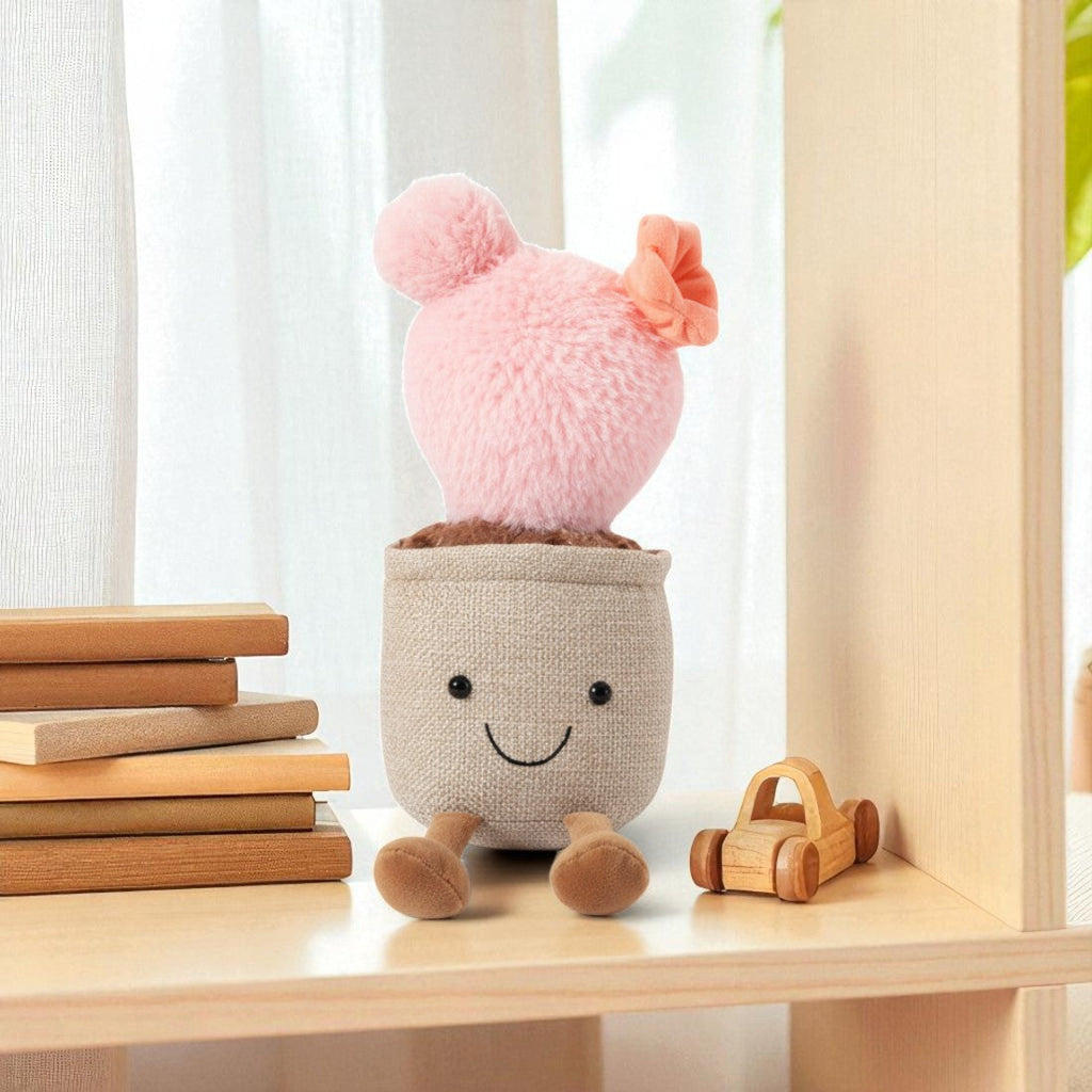 Blühender Kaktus kawaii Kuscheltier im Topf Die Kuschelecke