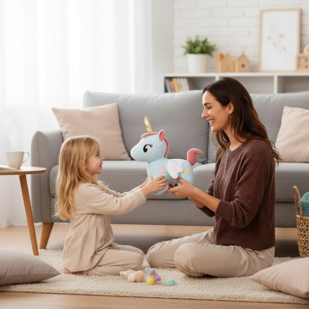 Einhorn Kuscheltier mit Sternen und magischen Flügeln Die Kuschelecke