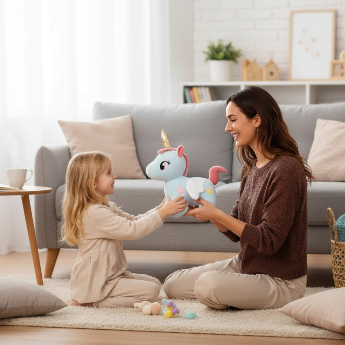 Einhorn Kuscheltier mit Sternen und magischen Flügeln Die Kuschelecke