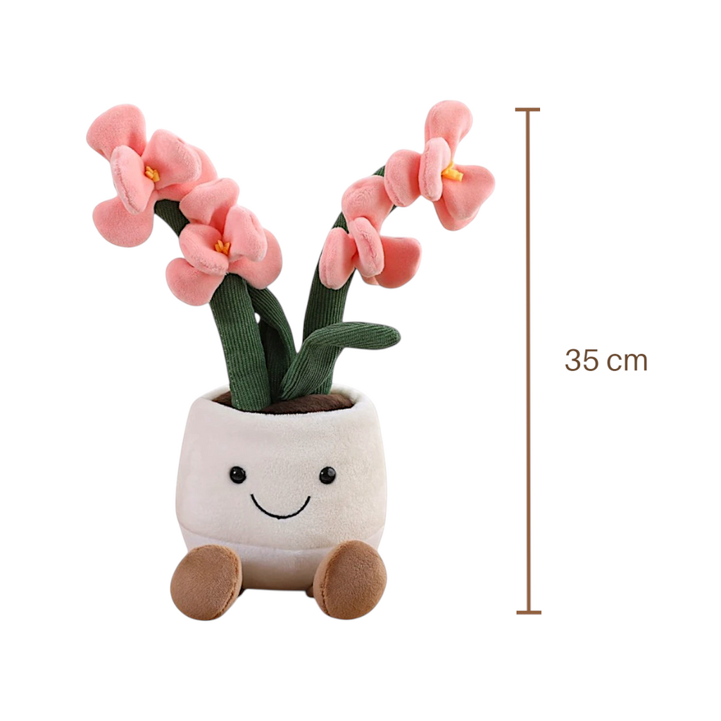 Orchidee kawaii Kuscheltier bunt im Topf Die Kuschelecke