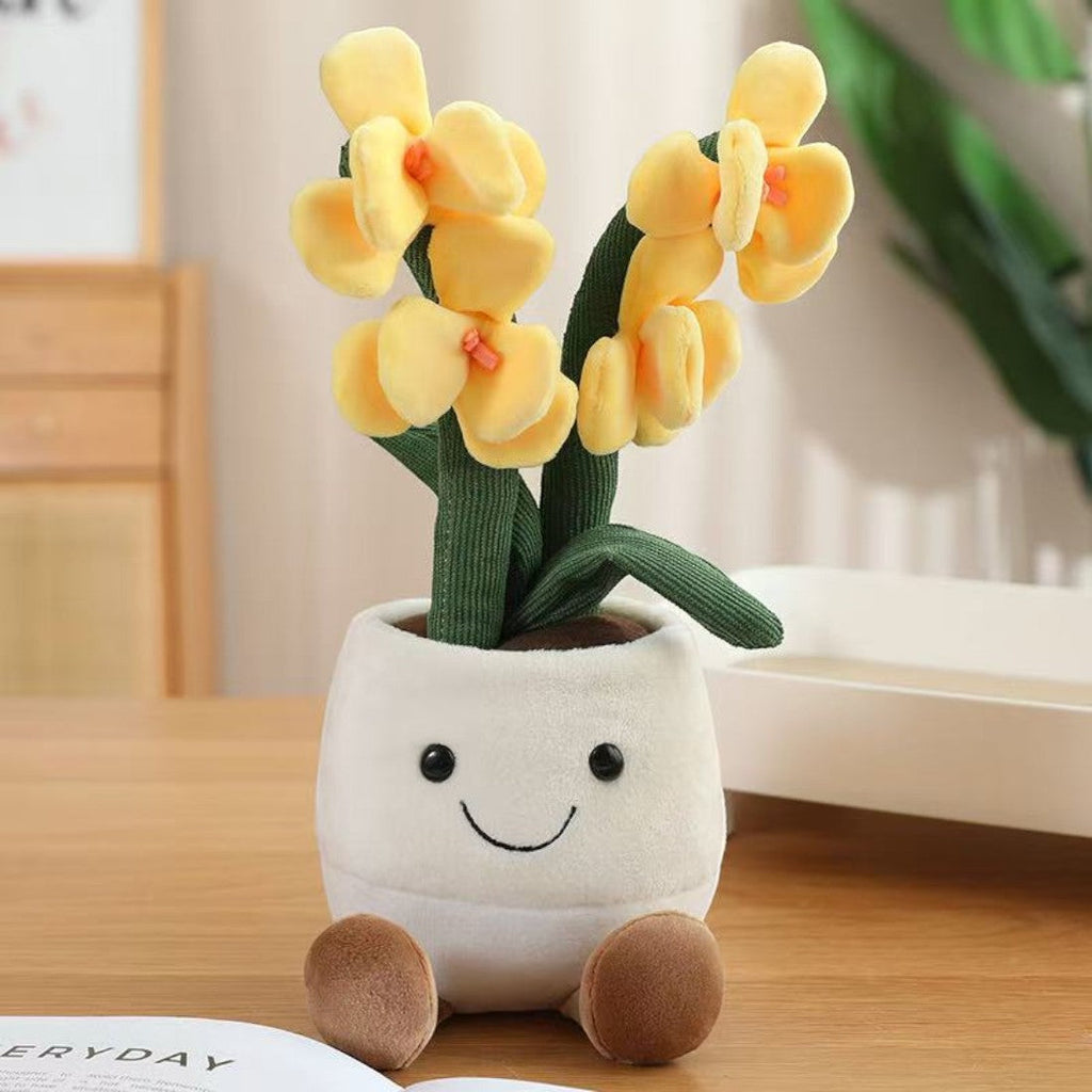 Orchidee kawaii Kuscheltier bunt im Topf Die Kuschelecke