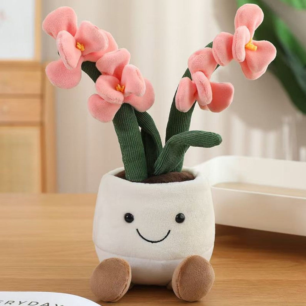 Orchidee kawaii Kuscheltier bunt im Topf Die Kuschelecke
