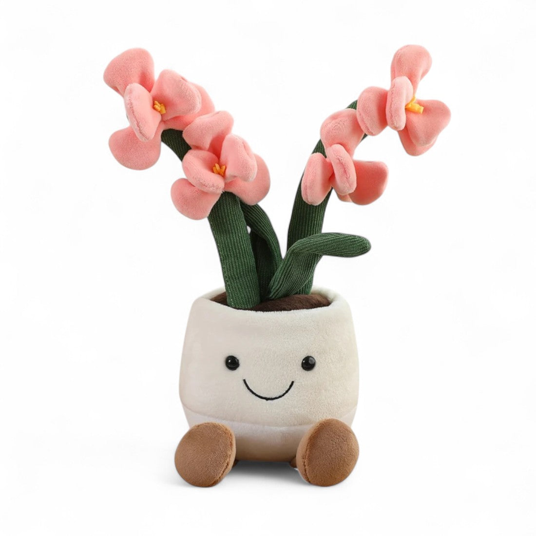 Orchidee kawaii Kuscheltier bunt im Topf Die Kuschelecke