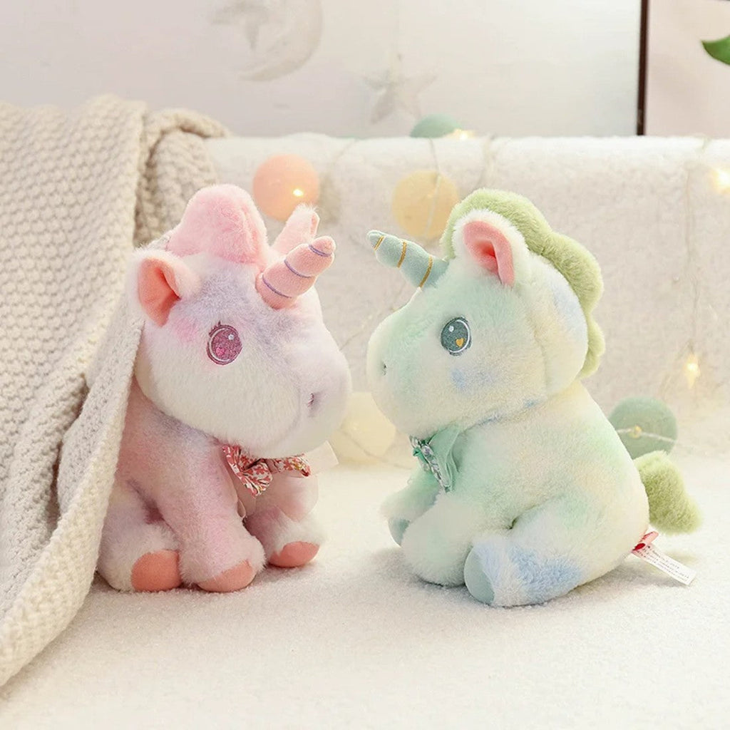 Pastell Einhorn Kuscheltier für Kinder mit Blumenschleife Die Kuschelecke
