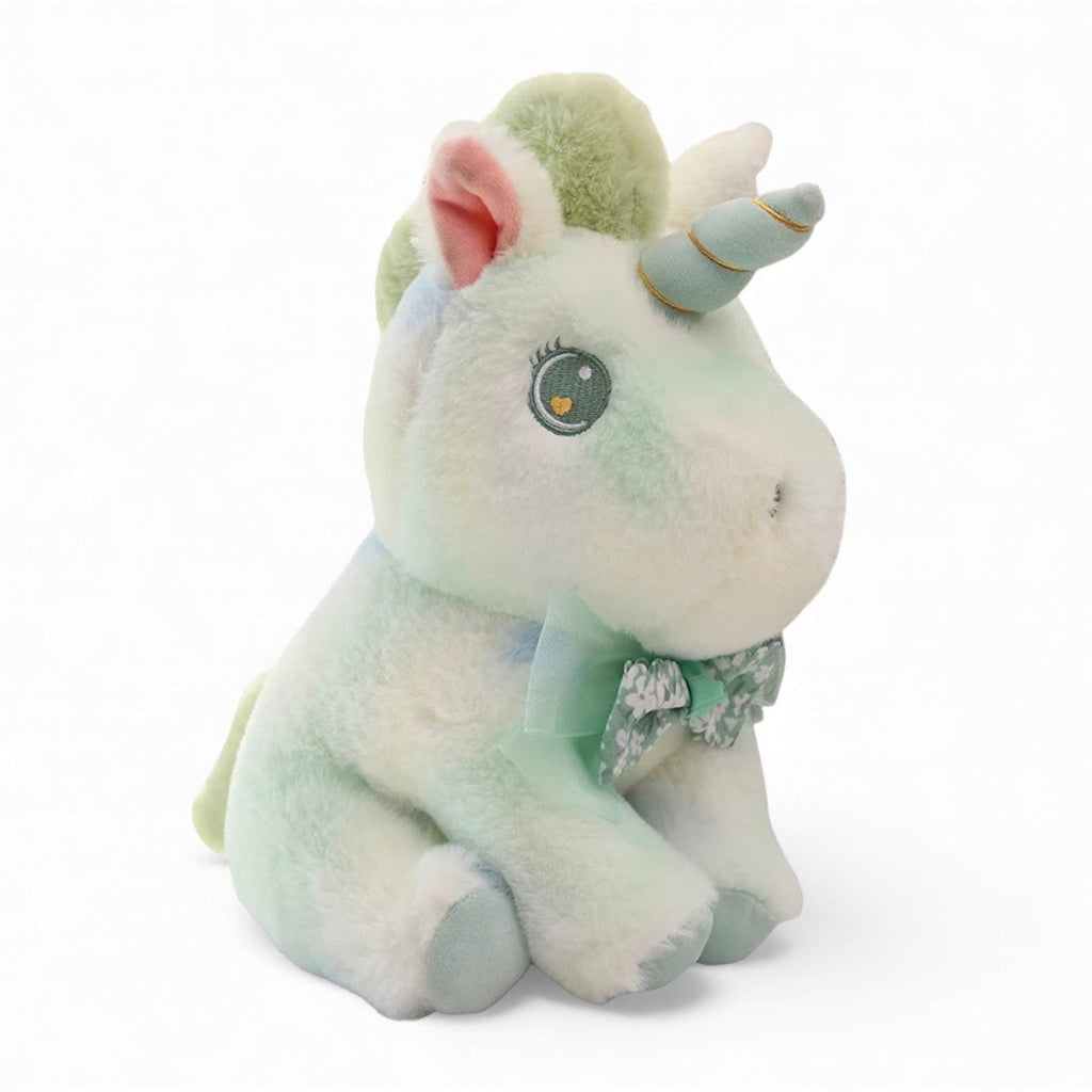 Pastell Einhorn Kuscheltier für Kinder mit Blumenschleife Die Kuschelecke