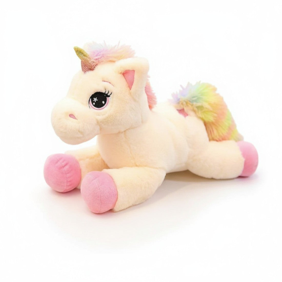 Regenbogen Einhorn Kuscheltier liegend Die Kuschelecke