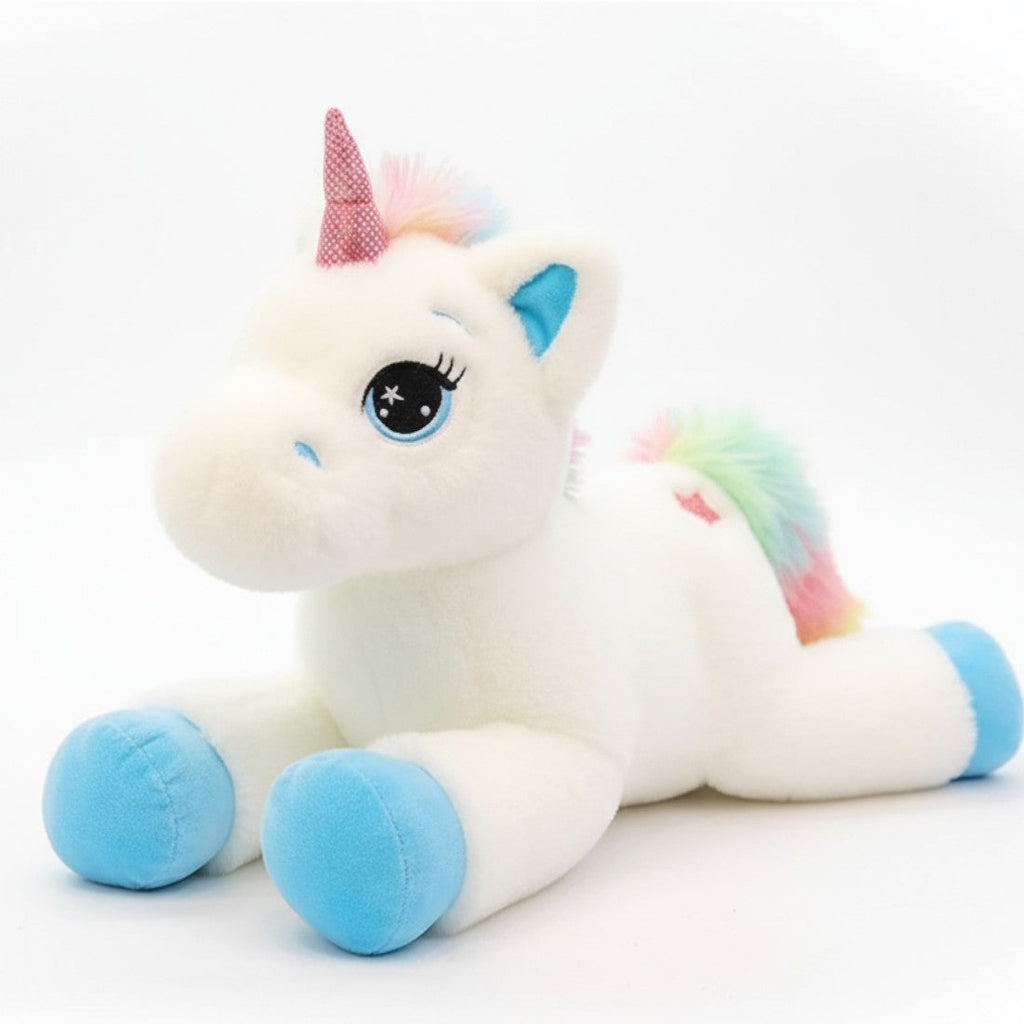 Regenbogen Einhorn Kuscheltier liegend Die Kuschelecke