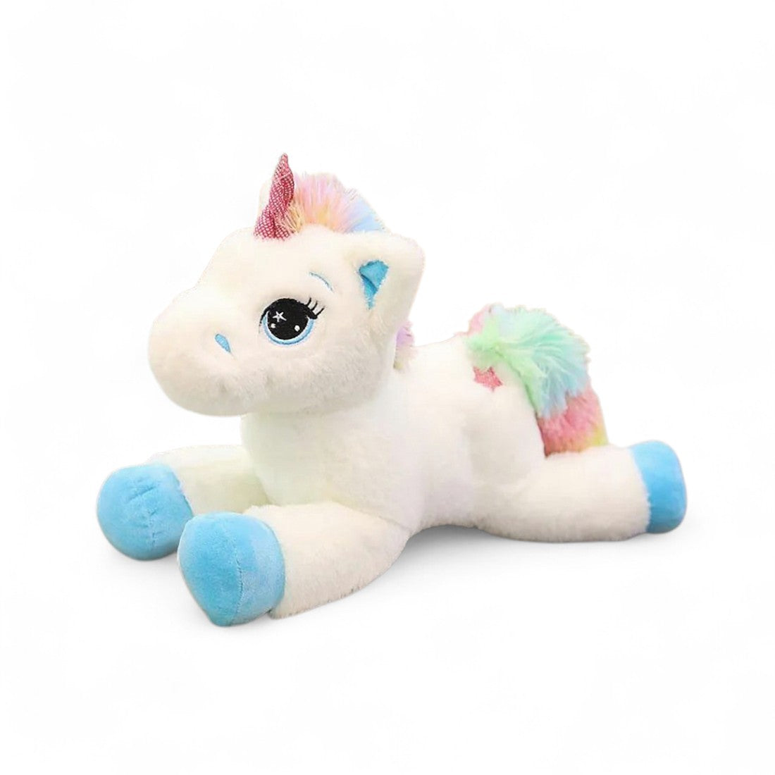 Regenbogen Einhorn Kuscheltier liegend Die Kuschelecke