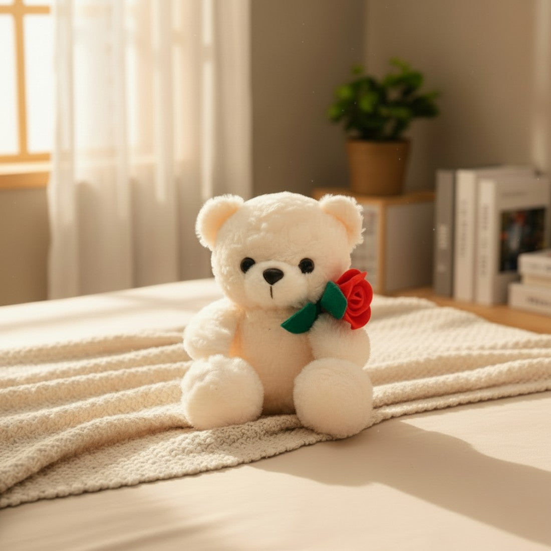 Romantischer Bär Kuscheltier mit roter Rose Die Kuschelecke