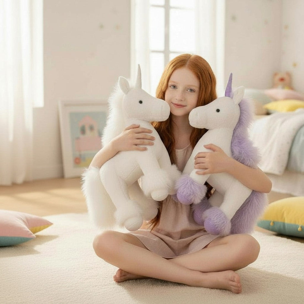 Stehendes Einhorn Kuscheltier mit bunter Mähne Die Kuschelecke